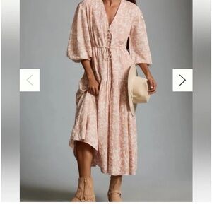 Anthropologie Blush Floral Midi Dress